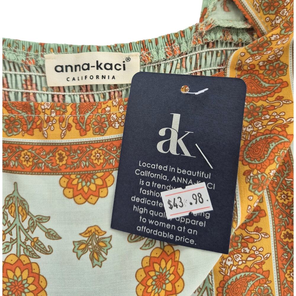 Anna Kaci Maxi Dress Small Mixed Print Tiered Smocked Cottagecore Boho NWT - Picture 5 of 12